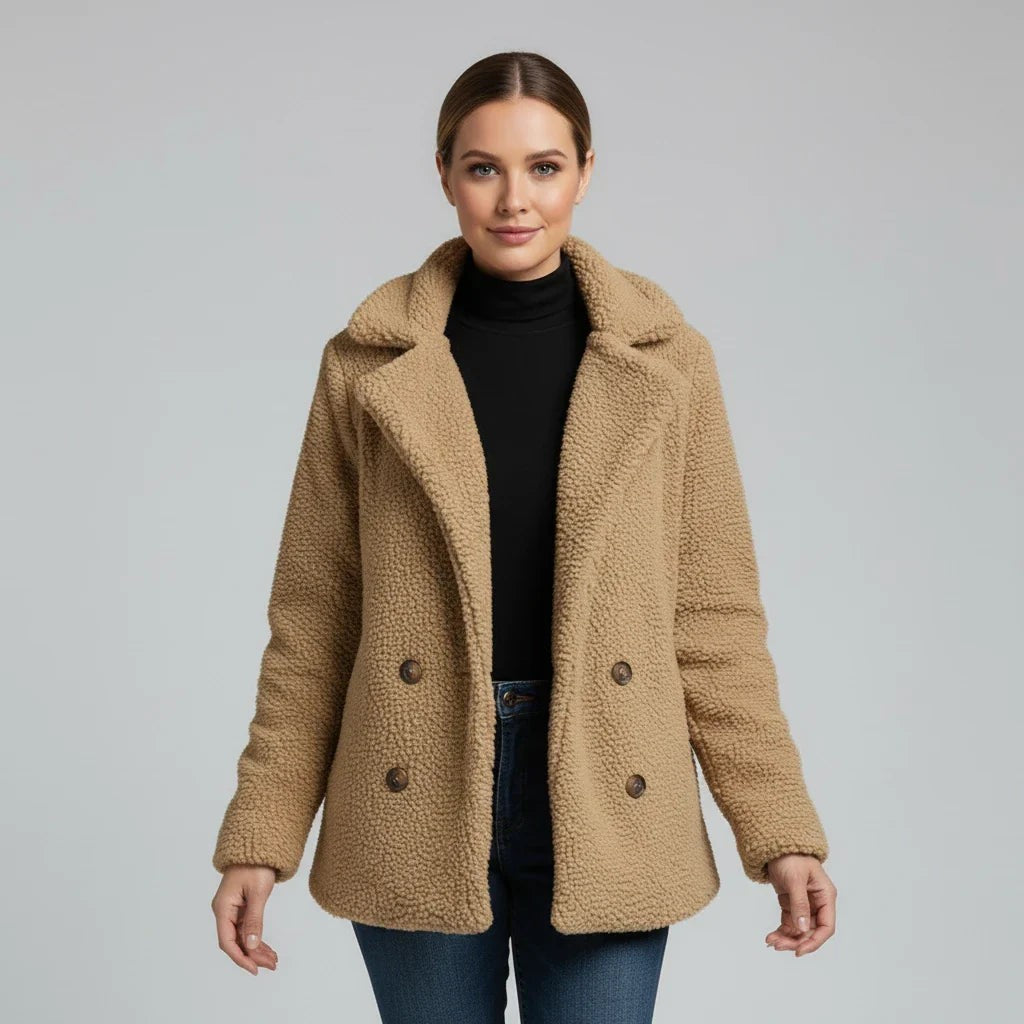 Anouck Double Breasted Pea Coat Wool Blend Coat for Women
