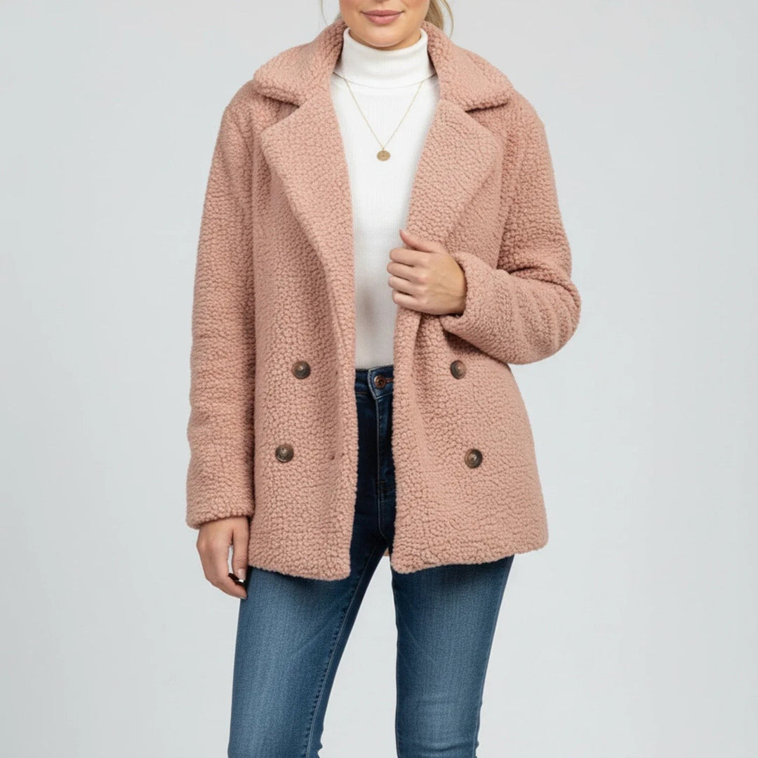 Anouck Double Breasted Pea Coat Wool Blend Coat for Women