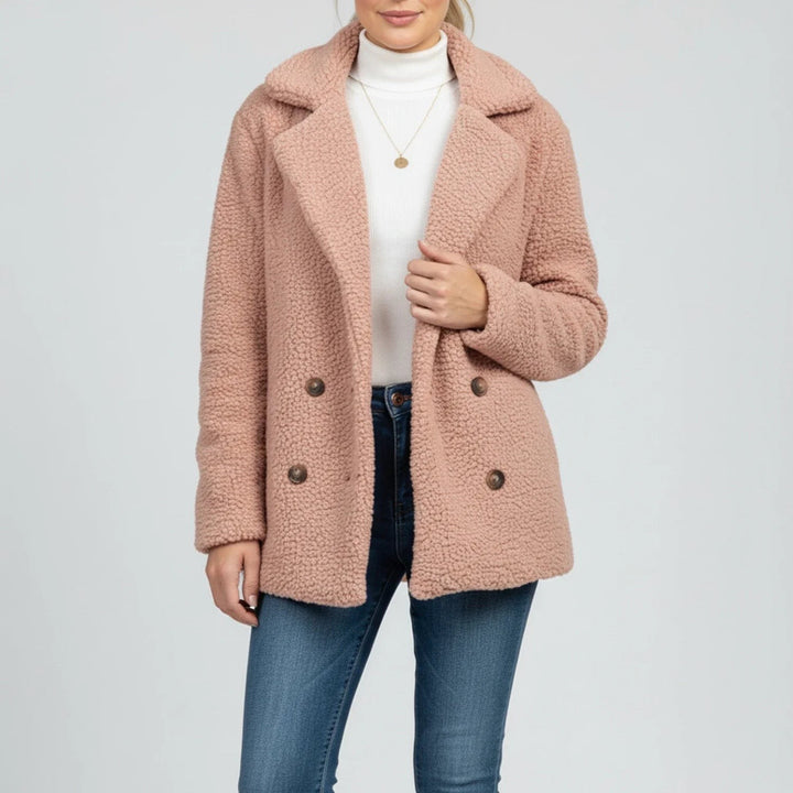 Anouck Double Breasted Pea Coat Wool Blend Coat for Women