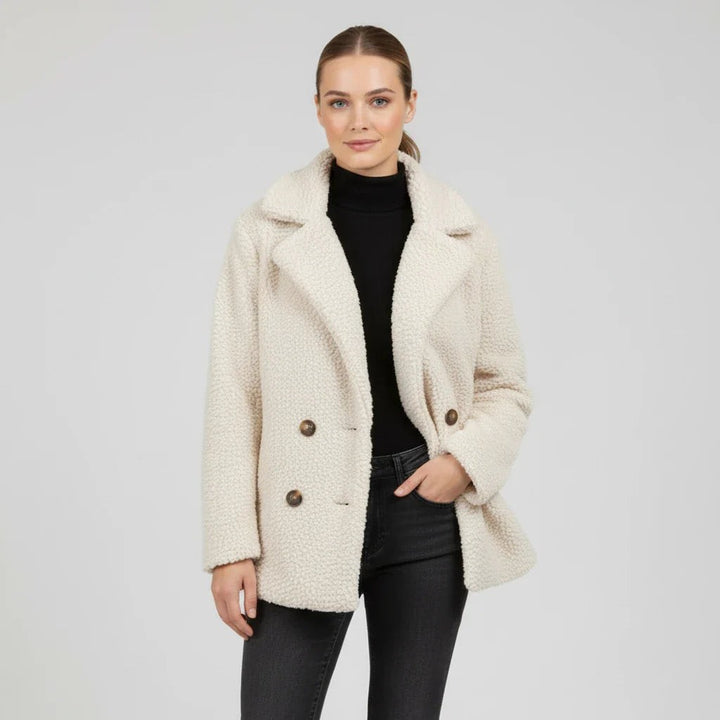 Anouck Double Breasted Pea Coat Wool Blend Coat for Women