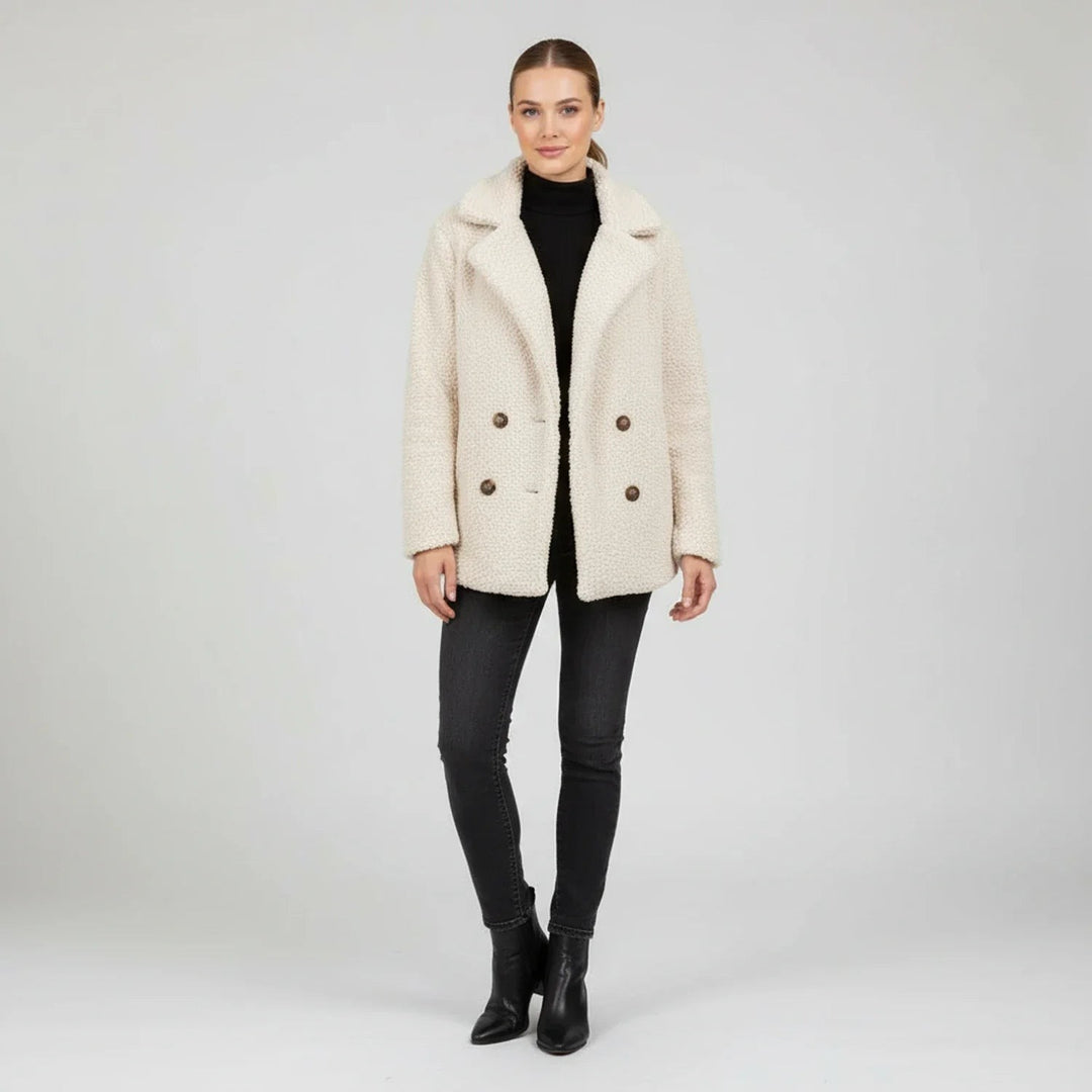 Anouck Double Breasted Pea Coat Wool Blend Coat for Women