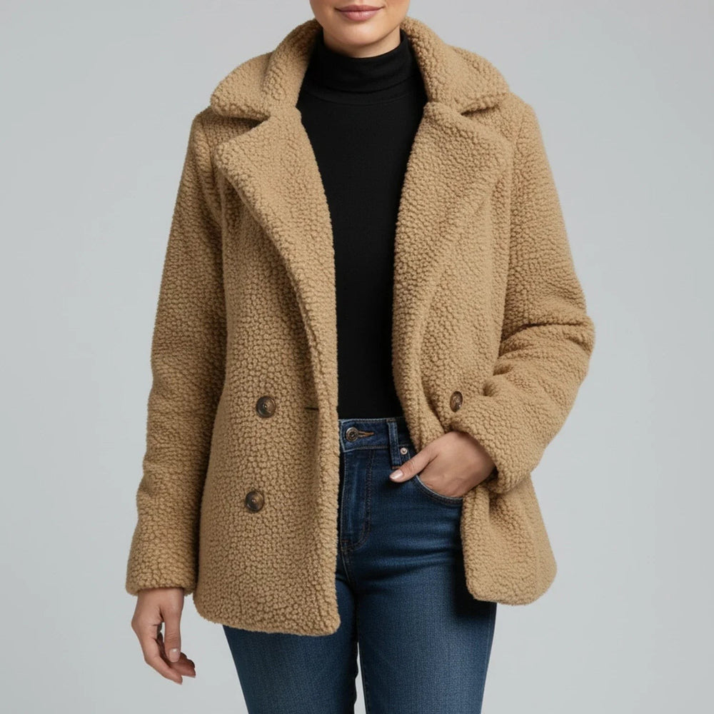 Anouck Double Breasted Pea Coat Wool Blend Coat for Women