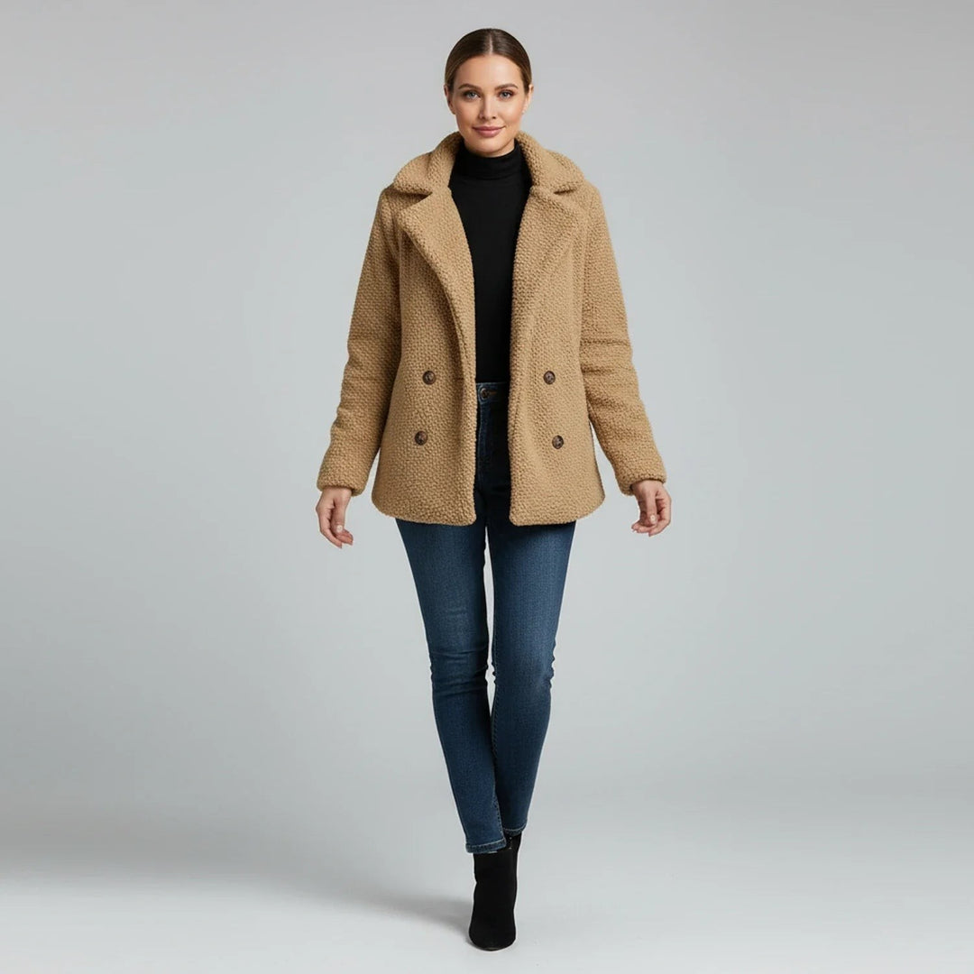 Anouck Double Breasted Pea Coat Wool Blend Coat for Women