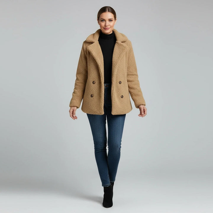 Anouck Double Breasted Pea Coat Wool Blend Coat for Women