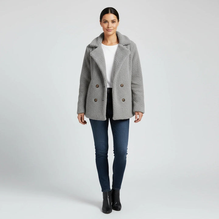 Anouck Double Breasted Pea Coat Wool Blend Coat for Women