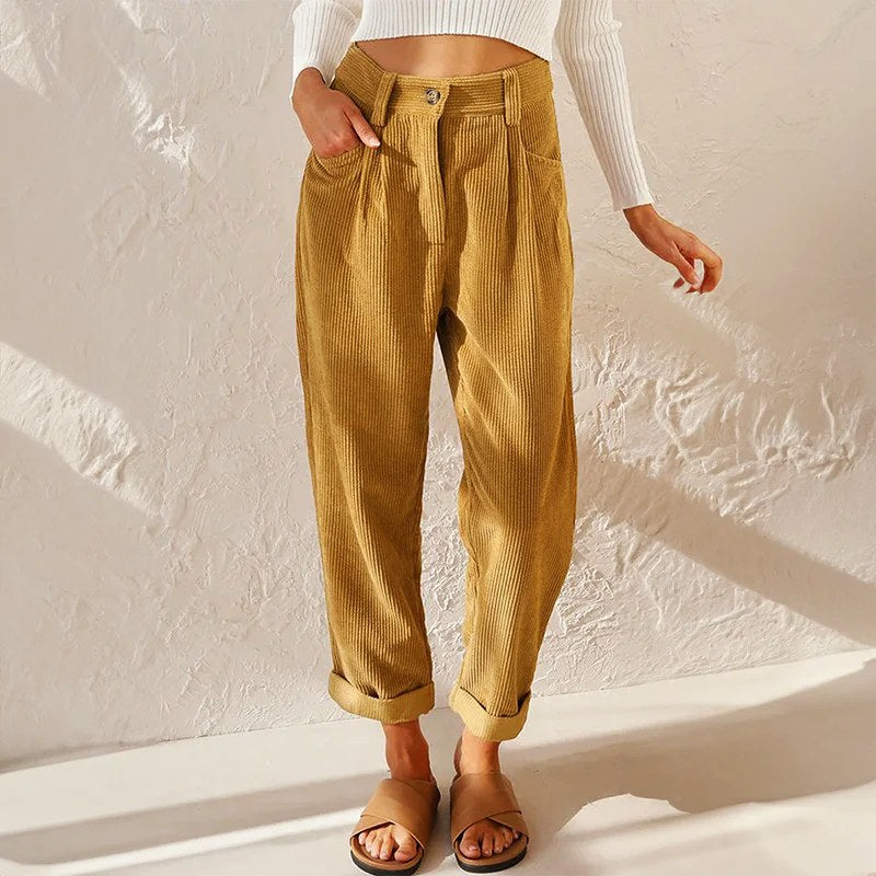 Ansonia — Ribbed High Waisted Corduroy Pants, StyleTruly
