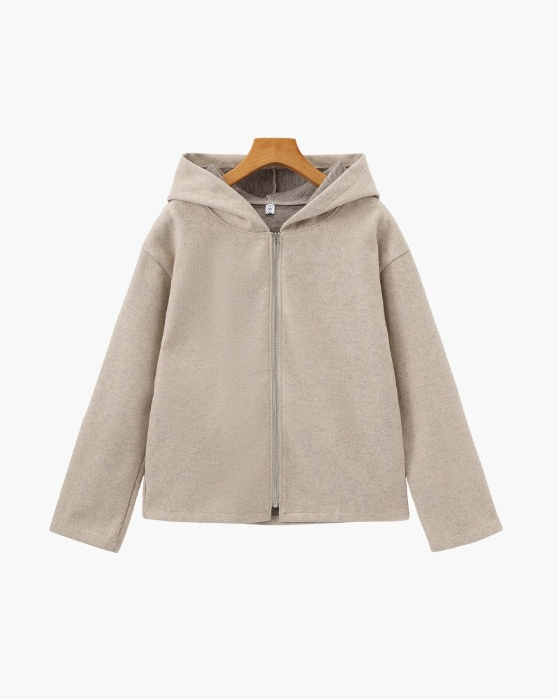 Armantine Hooded Zip Front Cropped Wool Coat for Women