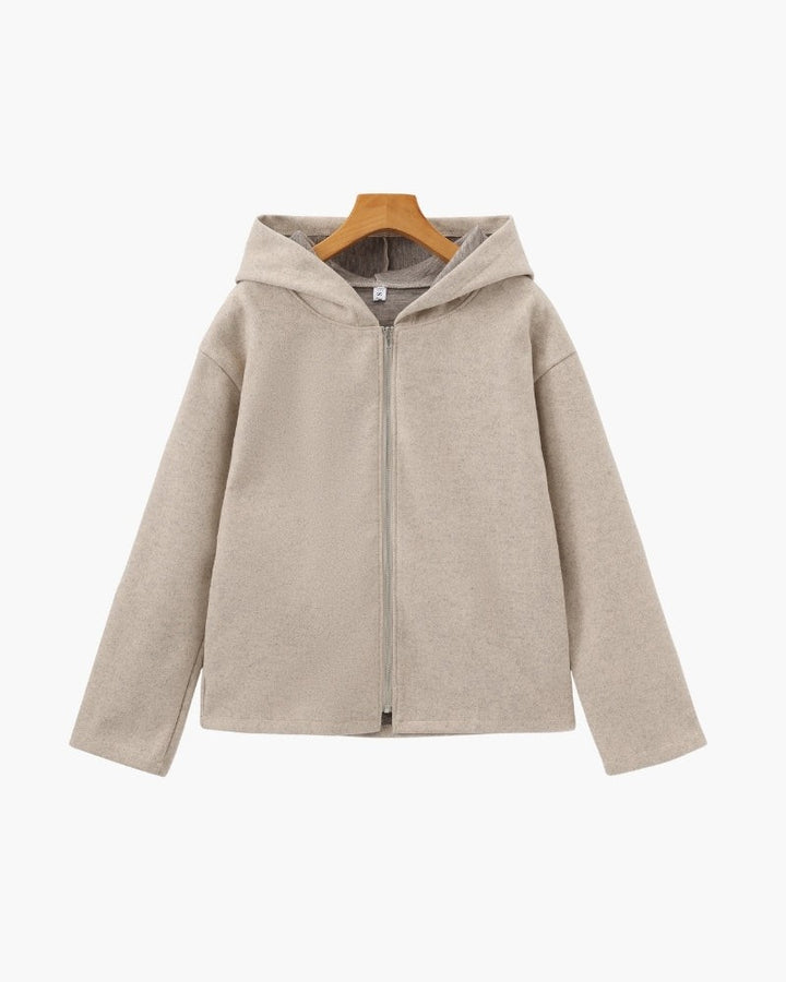 Armantine Hooded Zip Front Cropped Wool Coat for Women