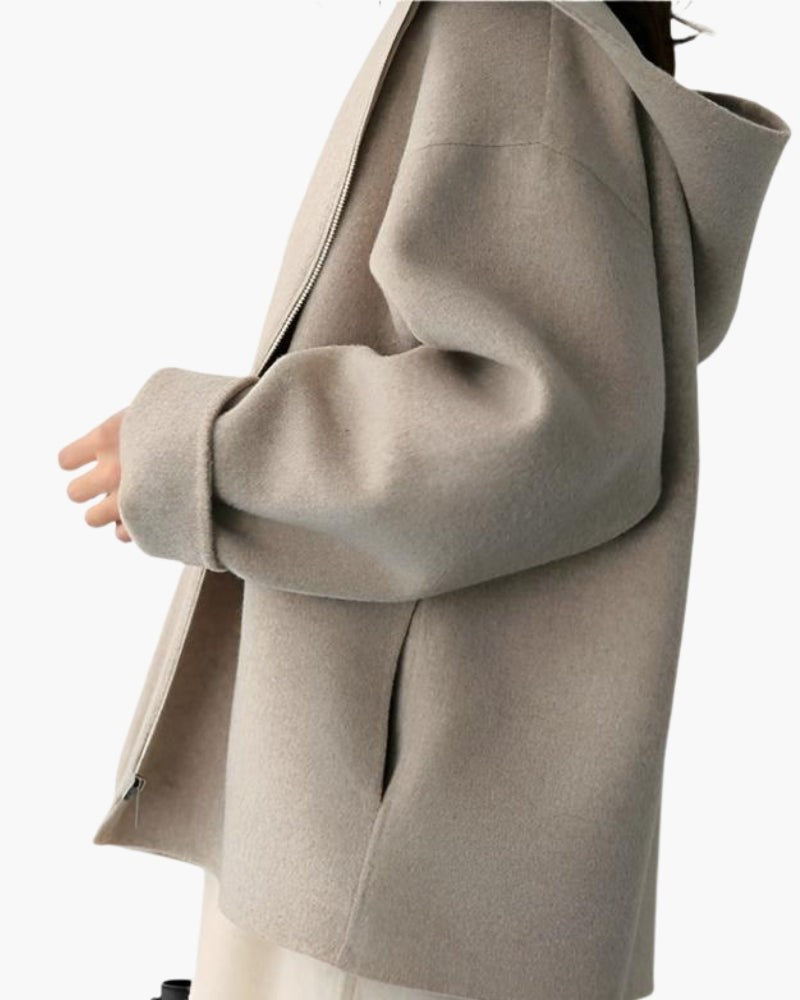 Armantine Hooded Zip Front Cropped Wool Coat for Women