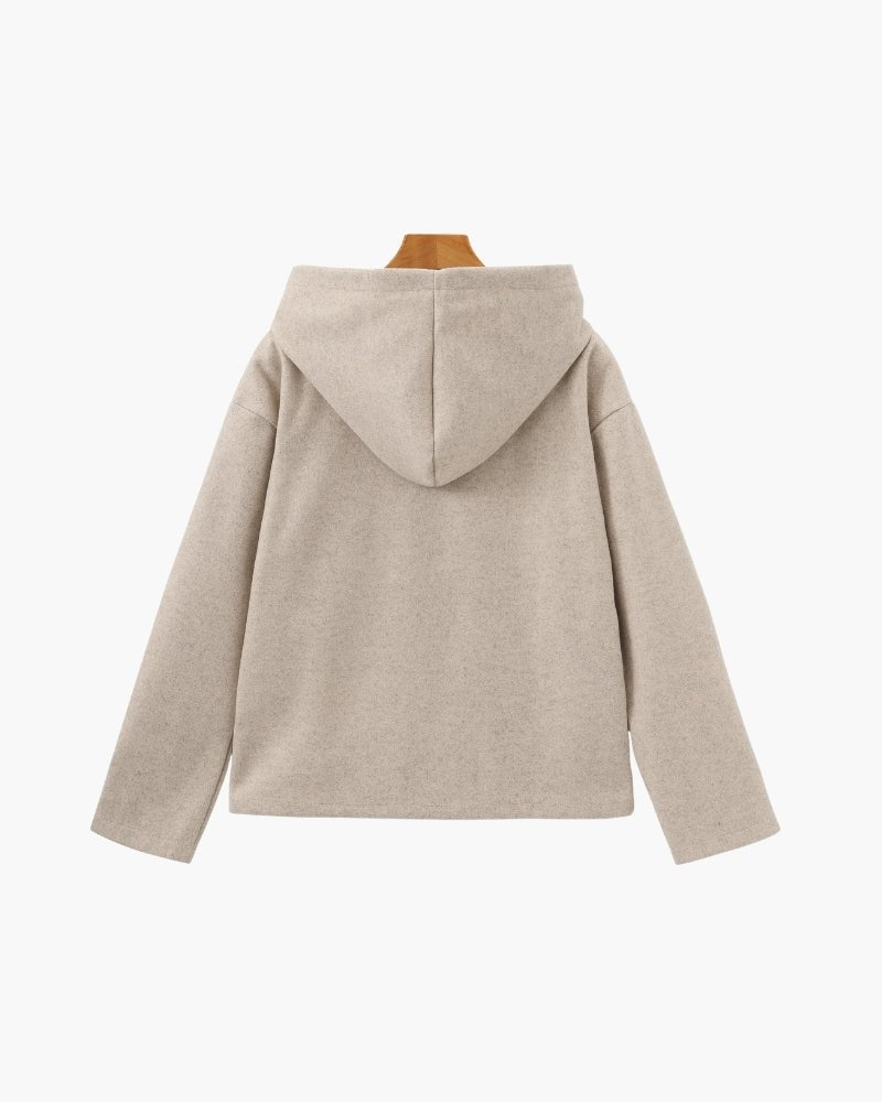 Armantine Hooded Zip Front Cropped Wool Coat for Women