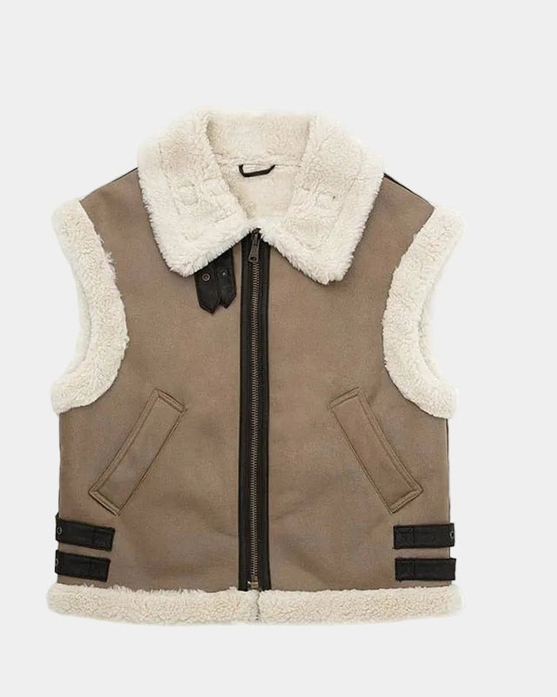 Sherpa Lined Vest with Zip Front and Pockets