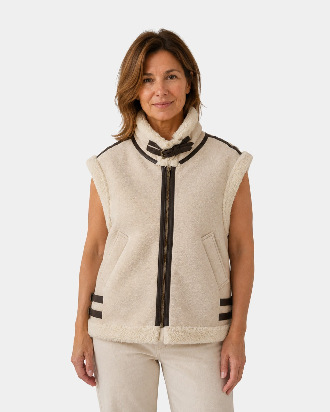 Sherpa Lined Vest with Zip Front and Pockets