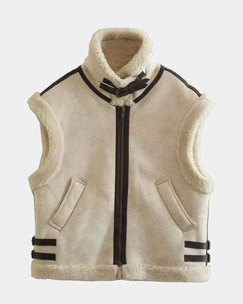 Sherpa Lined Vest with Zip Front and Pockets
