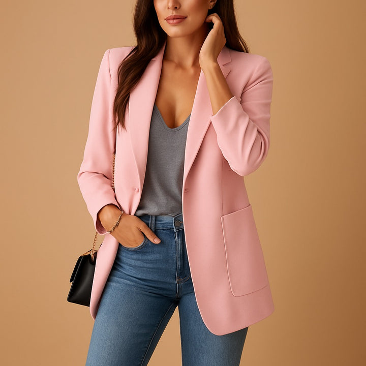 Longline Blazer with Open Front and Notch Lapel in pink