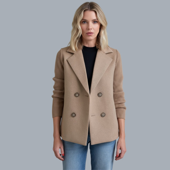 Ribbed Blazer Coat with Double Breasted Front in beige