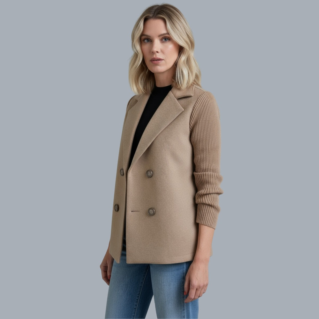 Ribbed Blazer Coat with Double Breasted Front