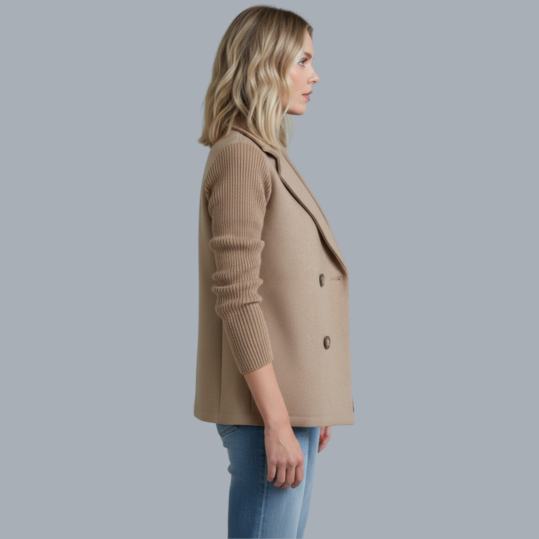 Ribbed Blazer Coat with Double Breasted Front