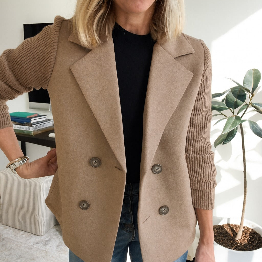 Ribbed Blazer Coat with Double Breasted Front