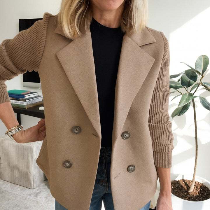 Ribbed Blazer Coat with Double Breasted Front