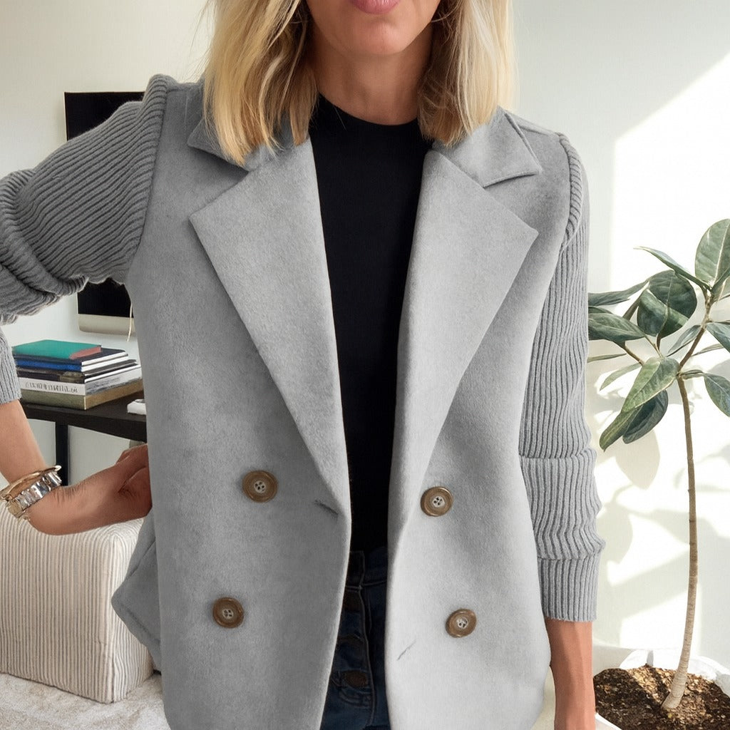 Ribbed Blazer Coat with Double Breasted Front in grey
