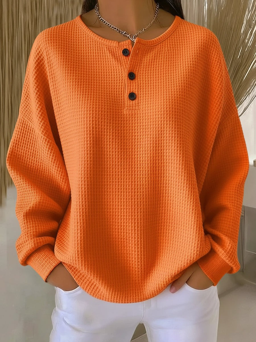 Waffle Knit Henley Sweater for Women