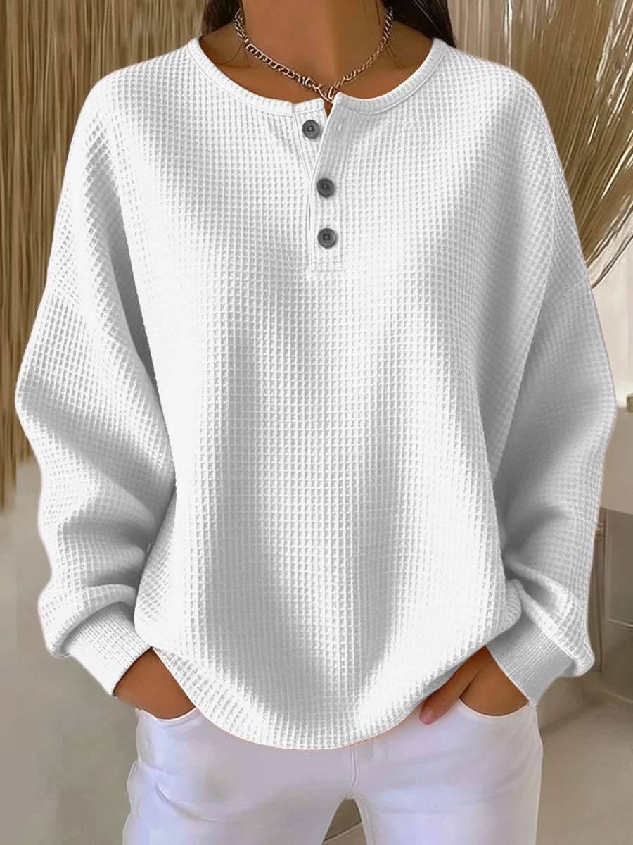 Waffle Knit Henley Sweater for Women