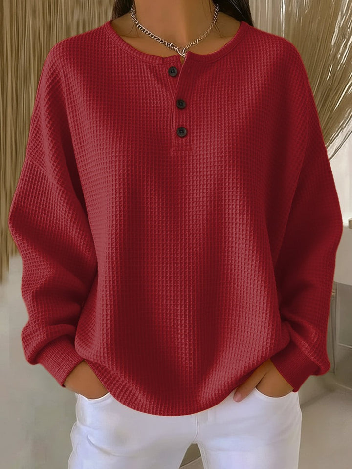Waffle Knit Henley Sweater for Women