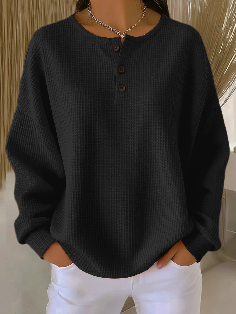 Waffle Knit Henley Sweater for Women