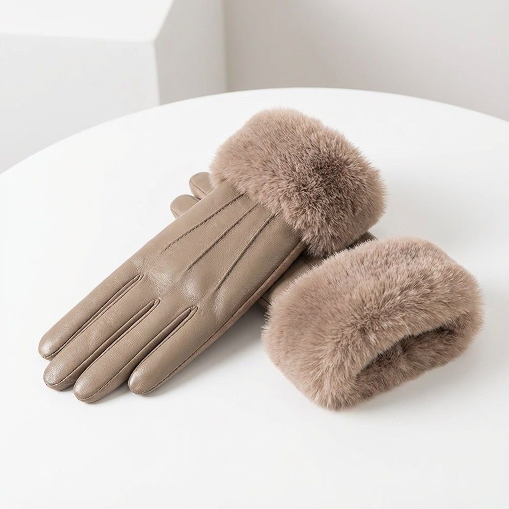 Azelie — Faux Fur Cuff Leather Gloves (2), StyleTruly