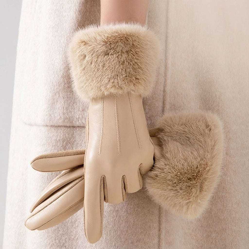 Azelie — Faux Fur Cuff Leather Gloves (3), StyleTruly
