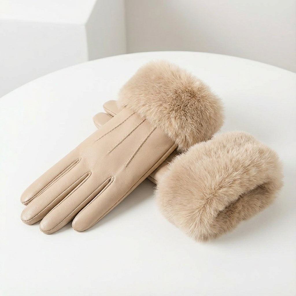 Azelie — Faux Fur Cuff Leather Gloves (4), StyleTruly
