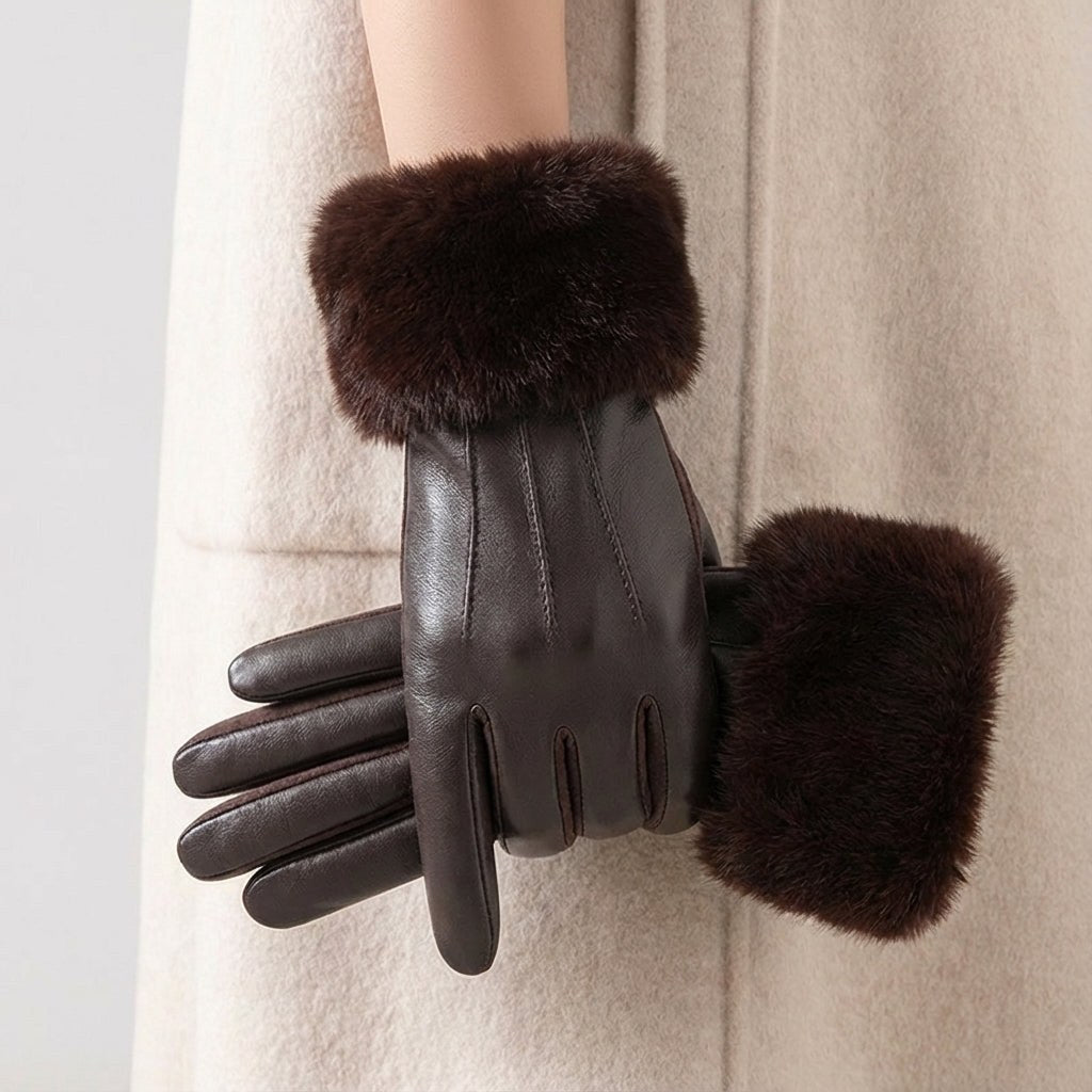 Azelie — Faux Fur Cuff Leather Gloves (5), StyleTruly