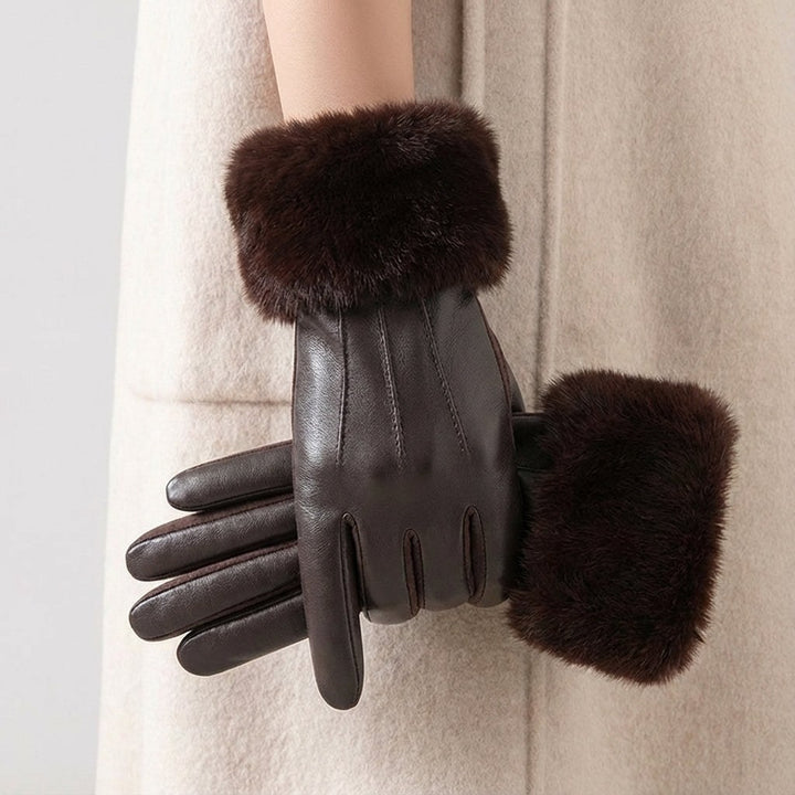 Azelie — Faux Fur Cuff Leather Gloves (5), StyleTruly