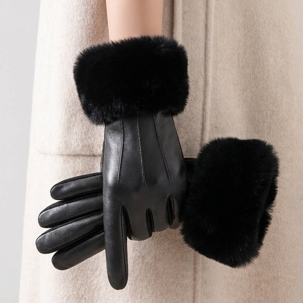 Azelie — Faux Fur Cuff Leather Gloves (7), StyleTruly