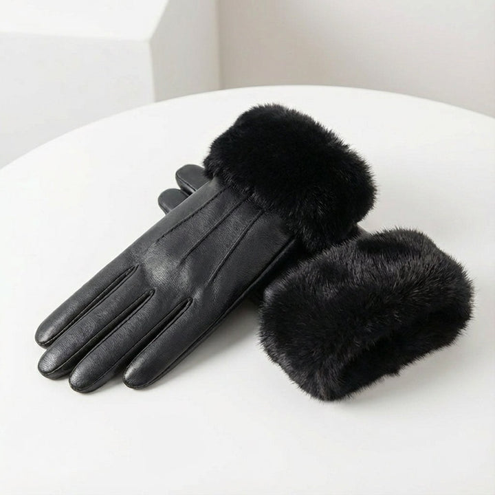 Azelie — Faux Fur Cuff Leather Gloves (8), StyleTruly
