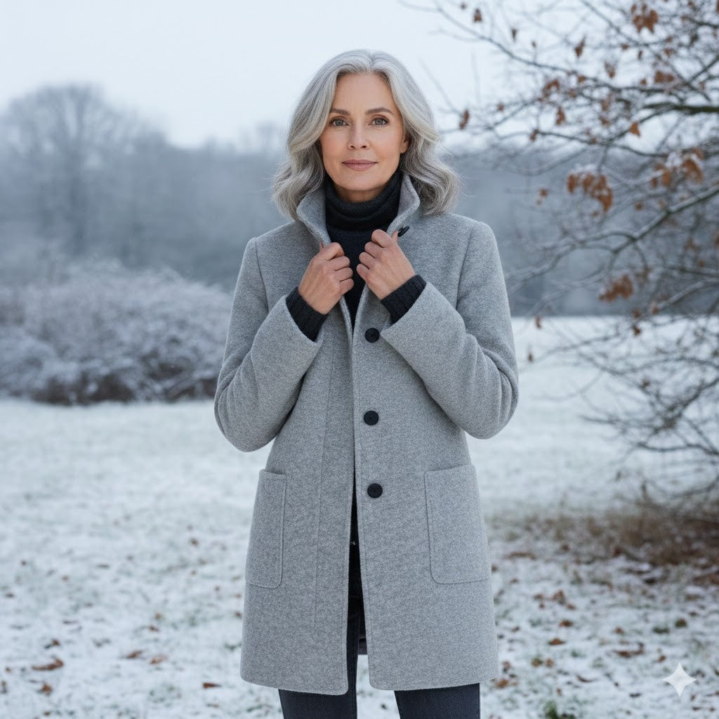 Basilie Stand Collar Single Breasted Wool Coat for Women
