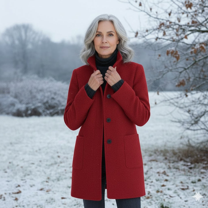 Basilie Stand Collar Single Breasted Wool Coat for Women