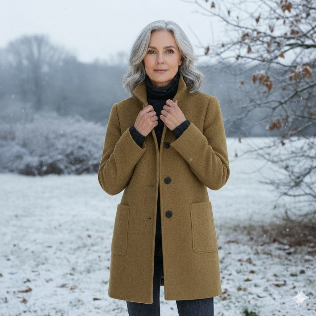 Basilie Stand Collar Single Breasted Wool Coat for Women