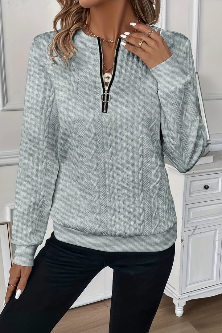 Quarter Zip Sweater with Ribbed Hem for Women