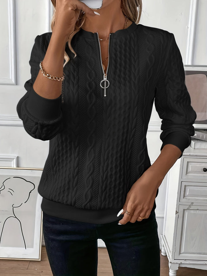 Quarter Zip Sweater with Ribbed Hem for Women