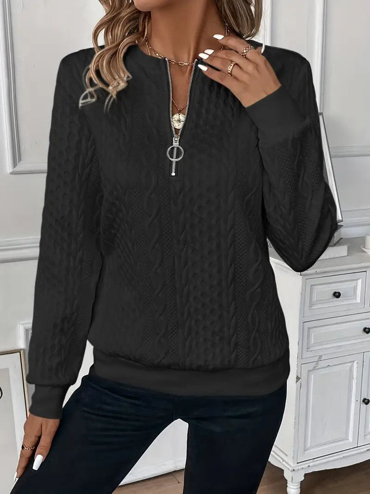 Quarter Zip Sweater with Ribbed Hem for Women