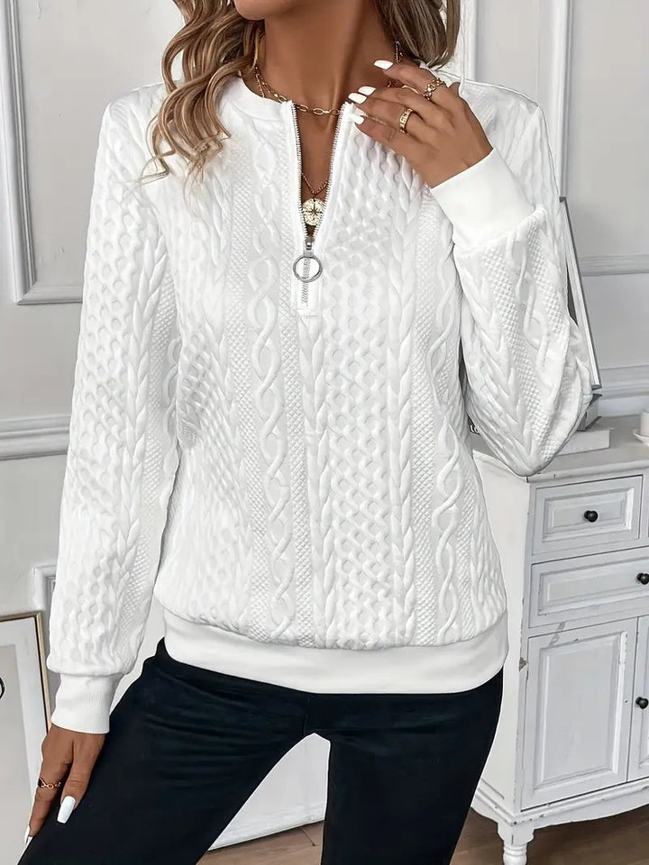Quarter Zip Sweater with Ribbed Hem for Women