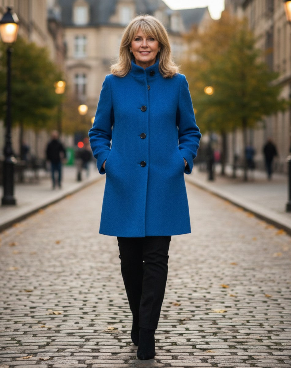 Berthilde Button Front Mid Length Wool Coat for Women