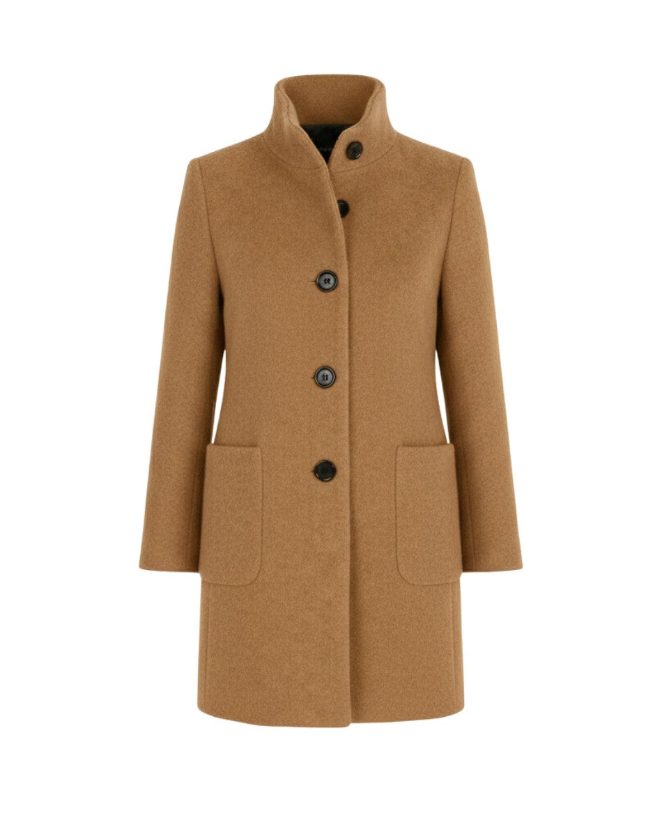 Berthilde Button Front Mid Length Wool Coat for Women