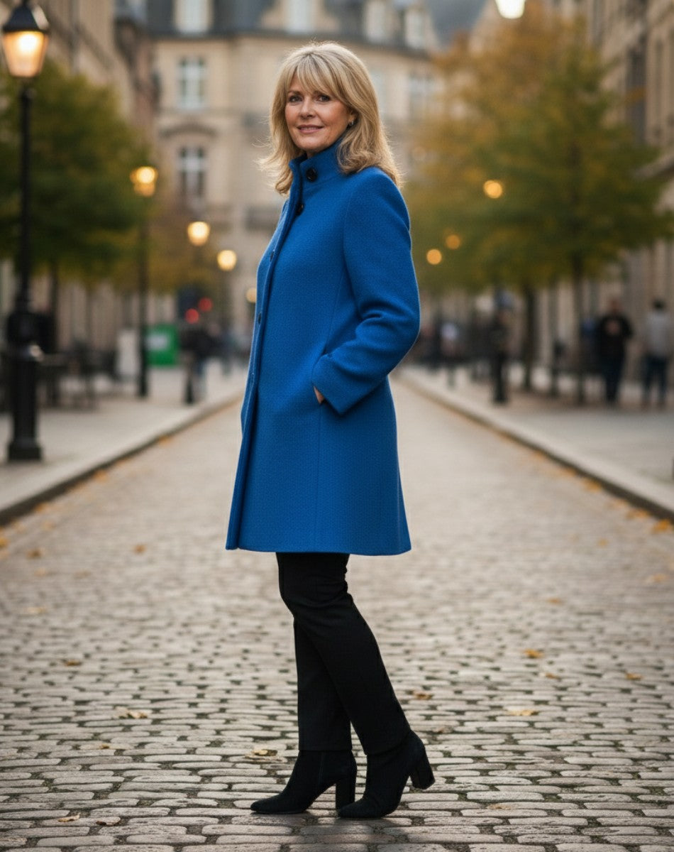 Berthilde Button Front Mid Length Wool Coat for Women