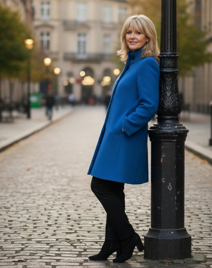Berthilde Button Front Mid Length Wool Coat for Women