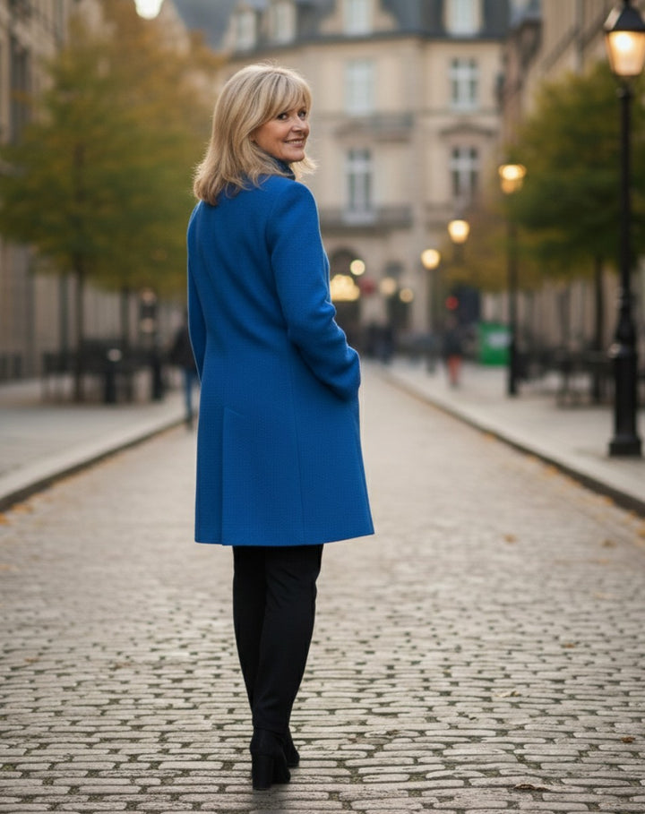Berthilde Button Front Mid Length Wool Coat for Women