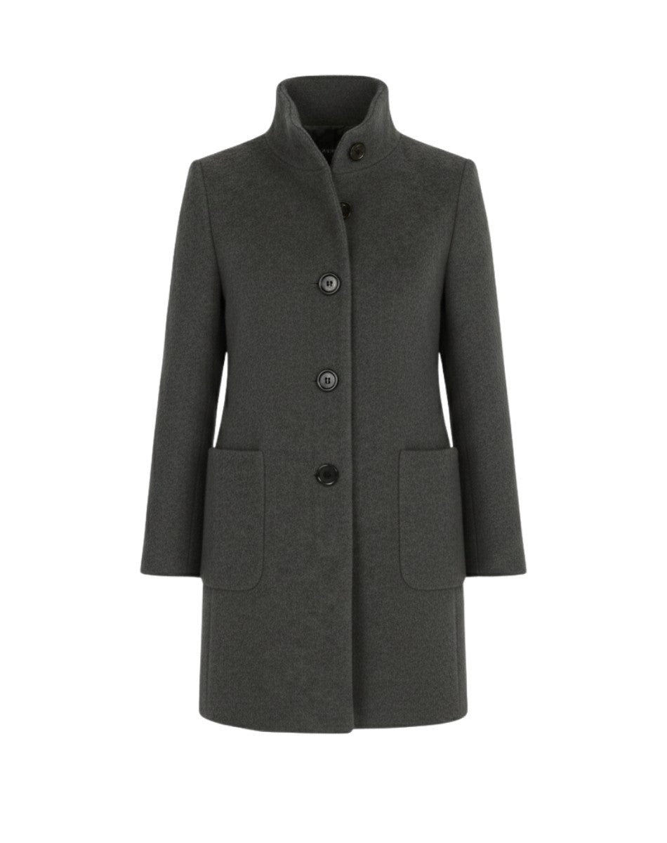 Berthilde Button Front Mid Length Wool Coat for Women