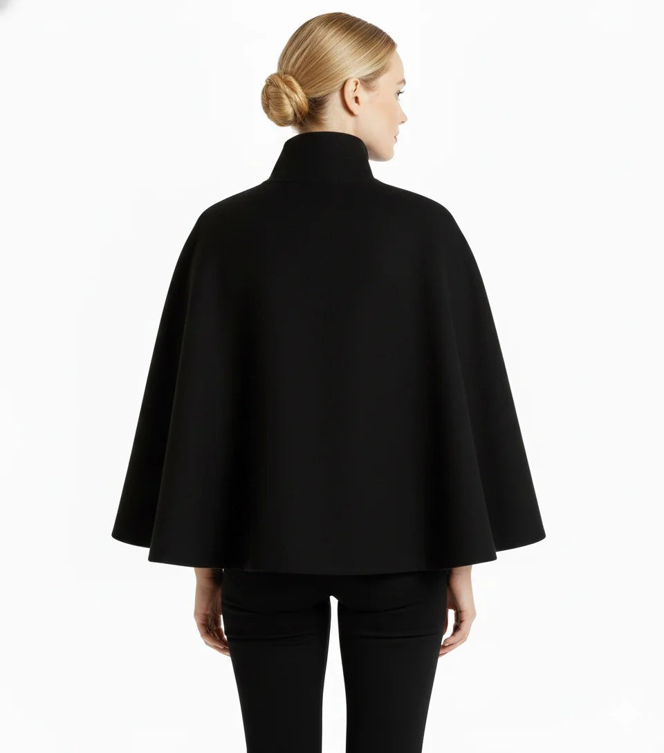Blandinette High Collar Belted Cape Wool Coat for Women