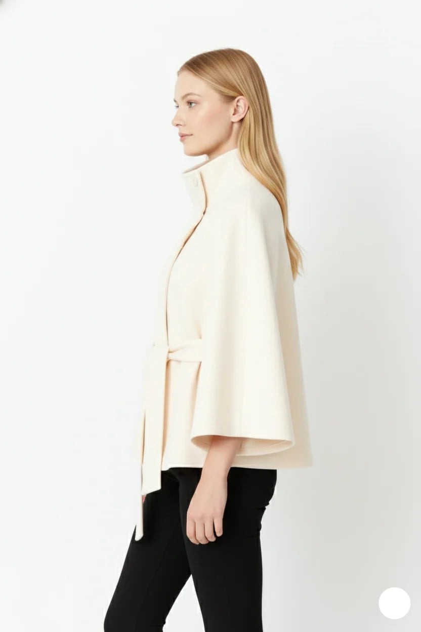 Blandinette High Collar Belted Cape Wool Coat for Women